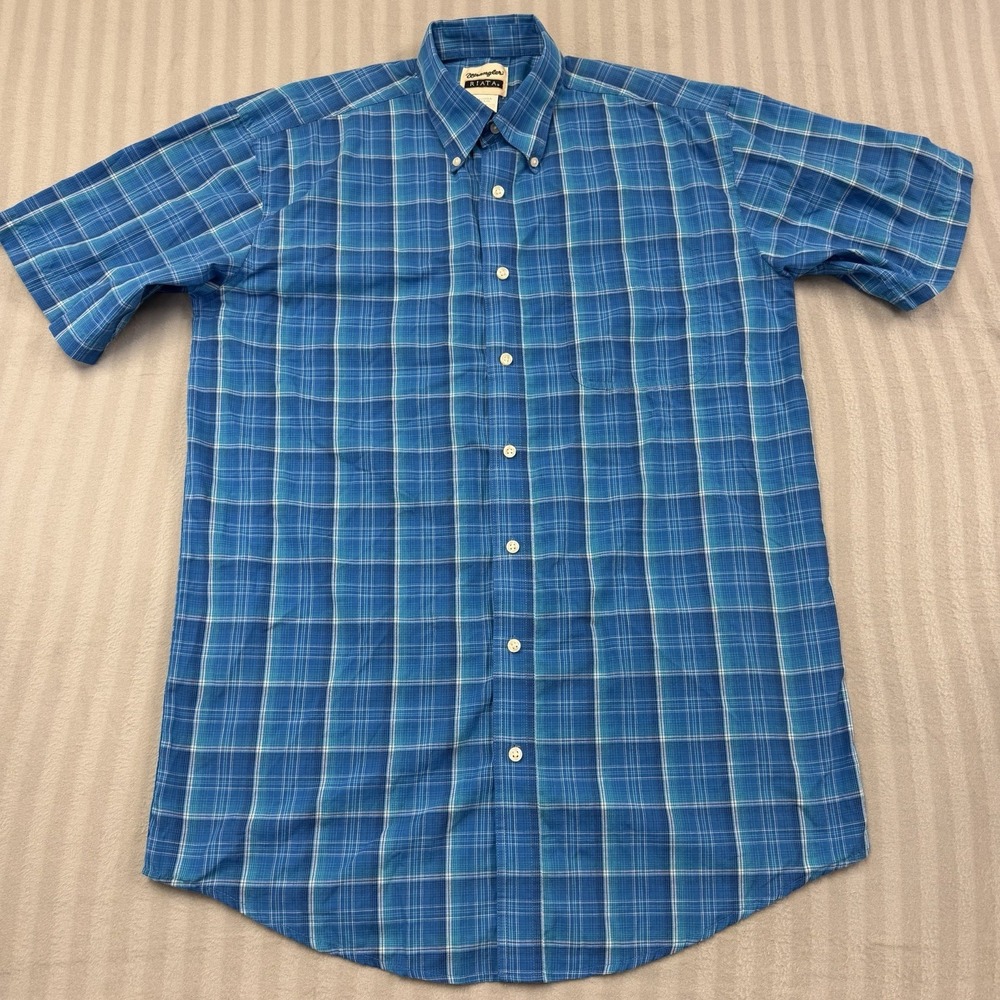 WRANGLER Riata Short Sleeved Button- Down Shirt Blue Plaid Size Large Tall